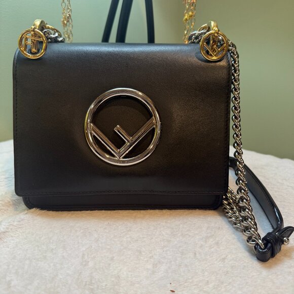Fendi F Logo Kan I Leather Two Way Bag - Picture 1 of 12